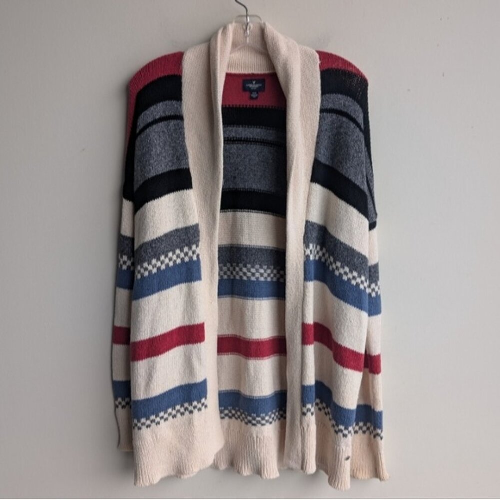 American Eagle cotton striped long cardigan knit sweater